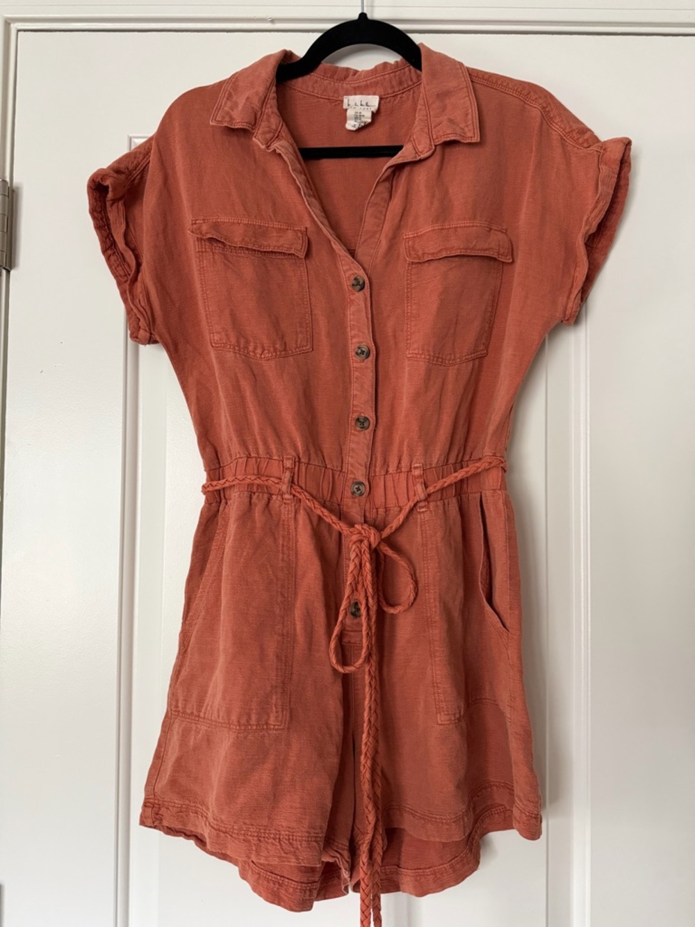 Nicole Miller belted short sleeve romper
